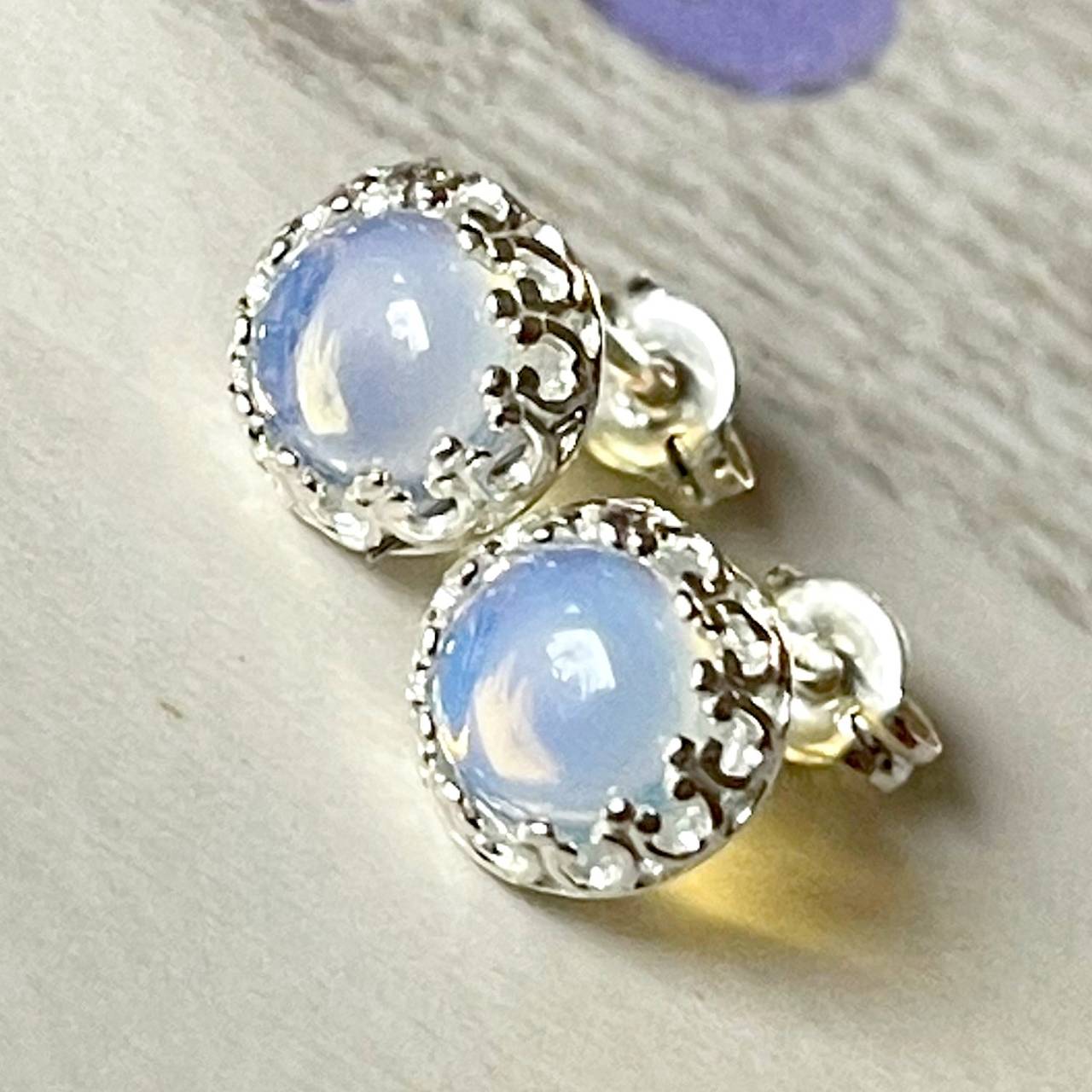 Filigree Opalite Mini Earrings AG925 / Strieborné náušnice s opalitom