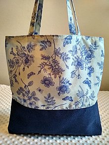 Nákupné tašky - Nákupka - modré kvety na režnom podklade - 13148672_
