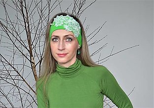 Ozdoby do vlasov - Zelená čelenka s krajkou - 13152728_