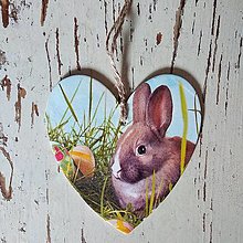 Dekorácie - Veľkonočná závesná dekorácia srdce- zajac (Veľkonočná závesná dekorácia zajačik) - 13151637_