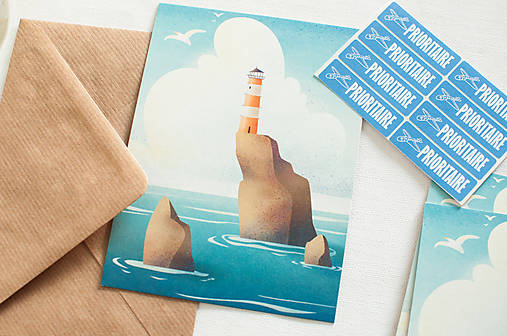 Papier - Eco-pohľadnica "Maják na útese" - 13160787_