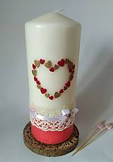 Sviečky - Svadobná sviečka so srdcom a čipkou - 13158093_