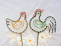 jar na dvore ... sliepka a kohút..zápich  (zeleno-žltá)