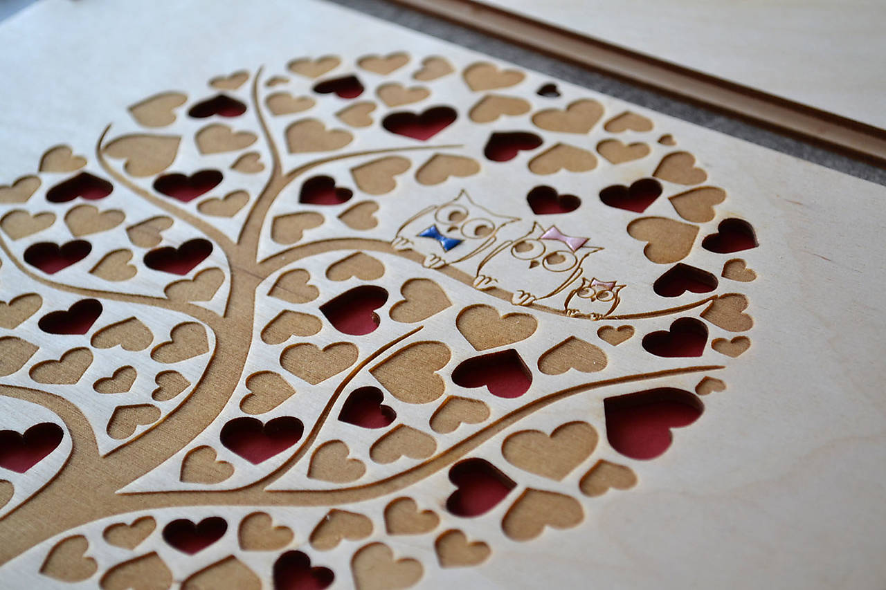 Svadobný fotoalbum gravírovaný "Strom" (Sovy - svadobný pár)