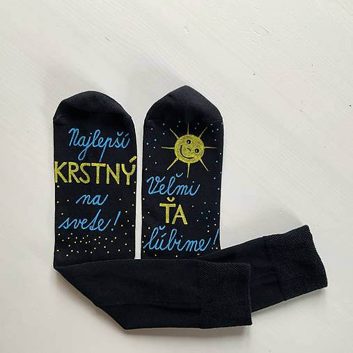 Maľované ponožky s nápisom: (Najlepší KRSTNÝ na svete! / Veľmi ŤA ľúbime!)
