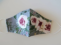Rúška - Dizajnové rúško ružová záhrada šedá tvarované dvojvrstvové - 13170161_