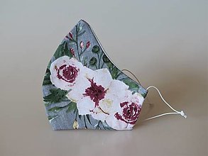 Rúška - Dizajnové rúško ružová záhrada šedá tvarované dvojvrstvové - 13170160_