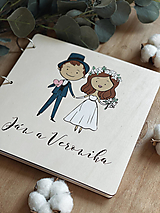 Svadobná kniha hostí personalizovaná, drevený fotoalbum - párik maľovaný