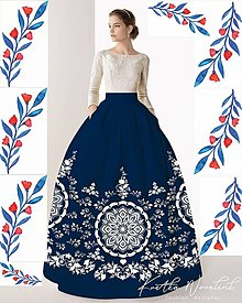 Sukne - FLORAL FOLK " Slovenská ornamentika ", spoločenská sukňa (modrotlač) - 13167780_