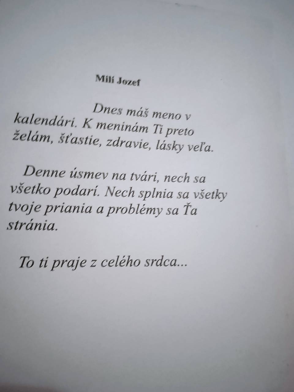 Pohľadnica k meninám Jozefom na objednavku