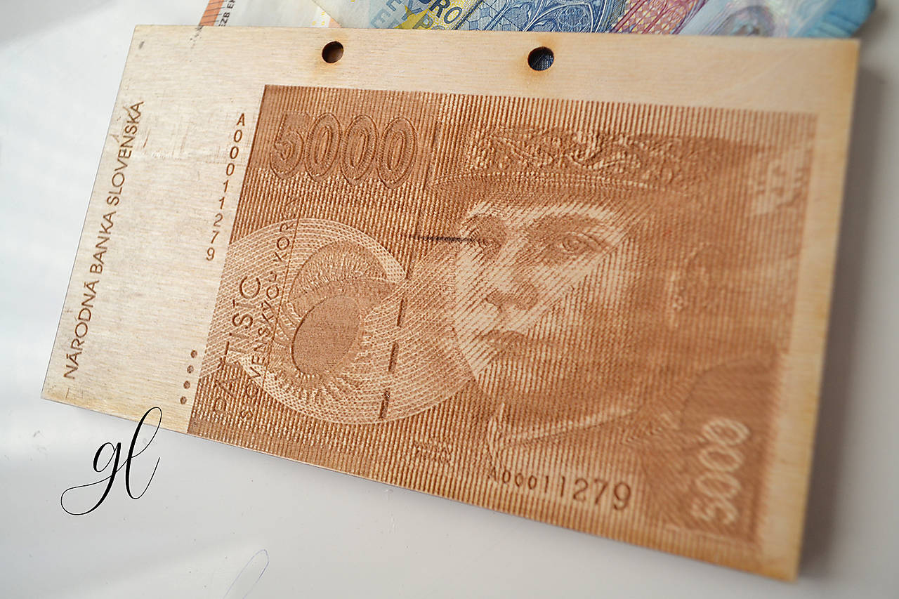 Drevená obálka na peniaze Slovenská Koruna (Štefánik - 5000 SK)