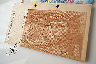 Papiernictvo - Drevená obálka na peniaze Slovenská Koruna (Štefánik - 5000 SK) - 13167853_