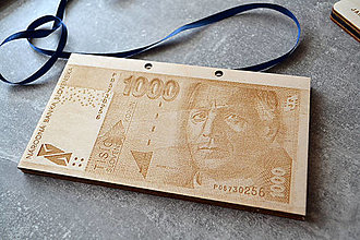 Papiernictvo - Drevená obálka na peniaze Slovenská Koruna (Hlinka - 1000 SK) - 13167865_