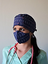 Čiapky, čelenky, klobúky - Dizajnová operačná / chirurgická čiapka EKG modré - 13172933_