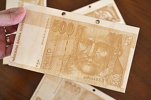 Drevená obálka na peniaze Slovenská Koruna (Štúr - 500 SK)