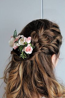 Ozdoby do vlasov - Svadobný hrebienok pre nevestu bieloružove ruže - 13178274_