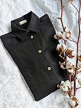 Blúzky a košele - Ľanová košeľa predĺžená - Vranka (čierna) - 13179709_