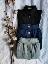 Sukne - Perlička - ľanová sukňa s veľkými našitými vreckami (prašná modrozelená) - 13179742_