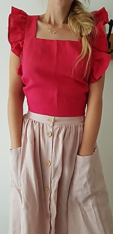 Sukne - Perlička - ľanová sukňa s veľkými našitými vreckami (prašná ružová) - 13179768_
