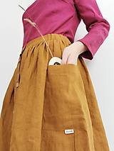 Sukne - Perlička - ľanová sukňa s veľkými našitými vreckami (škoricová) - 13179784_