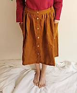 Sukne - Perlička - ľanová sukňa s veľkými našitými vreckami (škoricová) - 13179785_