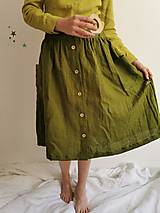 Sukne - Perlička - ľanová sukňa s veľkými našitými vreckami (olivová) - 13179794_