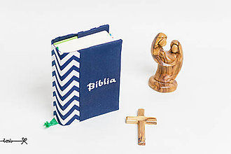Papiernictvo - Obal na Bibliu (malú) - modrý chevron - 13183458_