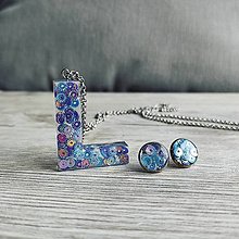Sady šperkov - Set náušnice a náhrdelník Písmeno L (Modrá) - 13185138_