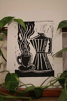 Grafika - Linoryt Ranná káva grafika print - 13184320_