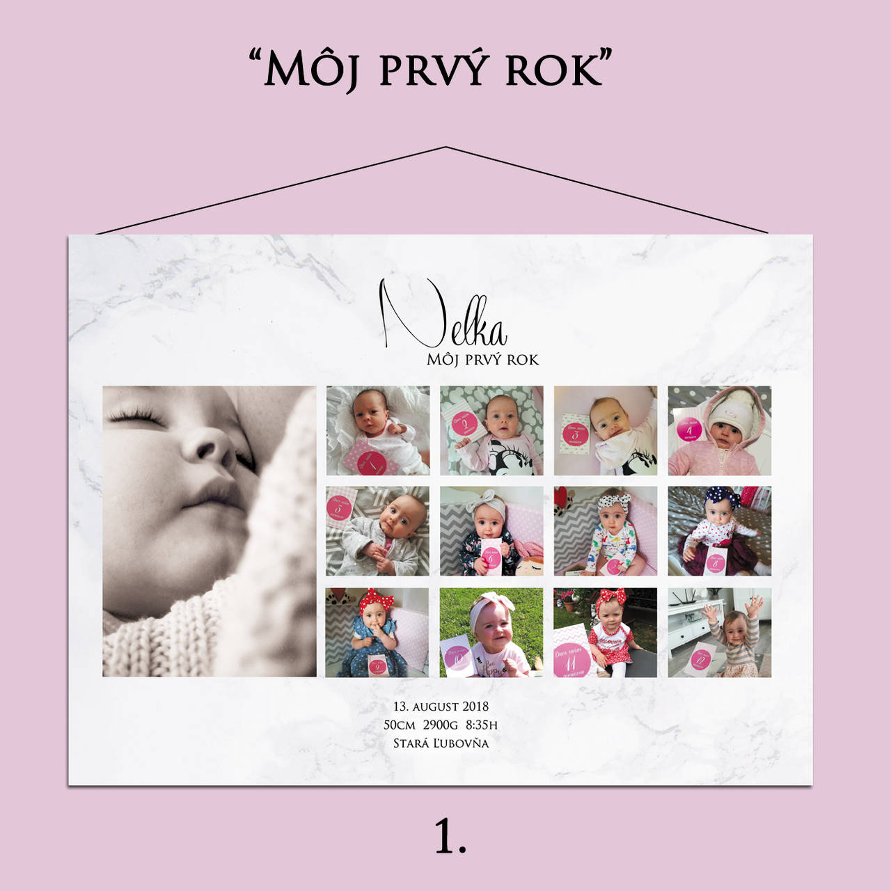 Tabuľa "Môj prvý rok", darček k 1.narodeninám (1.- biele pozadie)