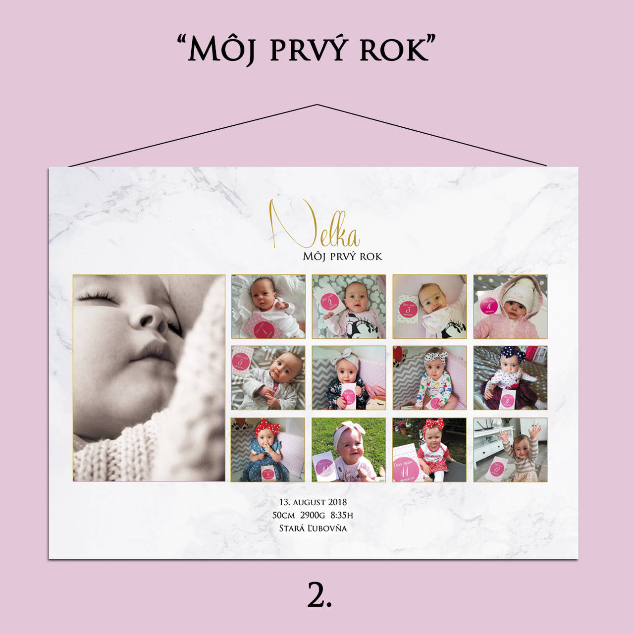 Tabuľa "Môj prvý rok", darček k 1.narodeninám (2.- biele pozadie so zlatými rámčekmi)