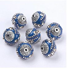 Korálky - Korálky orientálne indonézske 15 mm, 1 ks (modré) - 13186491_