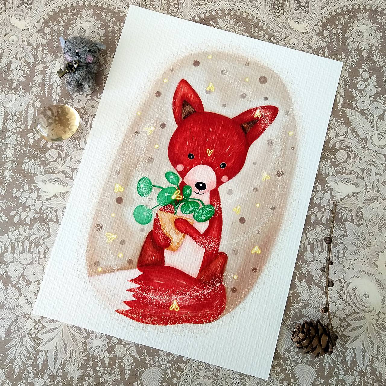 Líštička, Pilea a Svetlušky - fine art print