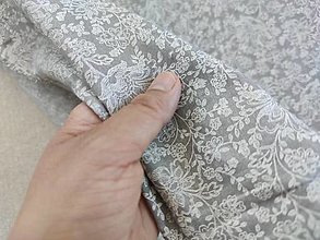 Textil - VLNIENKA výroba na mieru 100 % ľan  potlačený Kvietky šedé - 13191830_