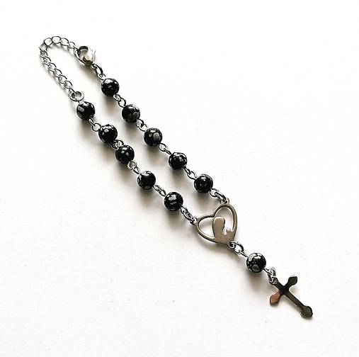 Kľúčenky - Ruženec oceľ/minerál  (Obsidián vločkový) - 13190571_