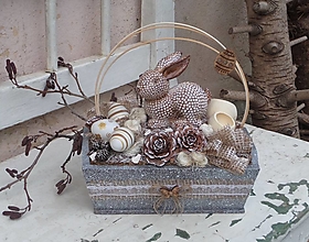 Dekorácie - Veľkonočná dekorácia v bedničke so zajačikom - 13197477_