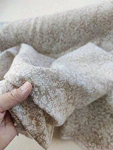Textil - VLNIENKA výroba na mieru 100 % ľan  potlačený Kvietky béžové - 13200499_
