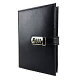 Papiernictvo - Kožený zápisník /zakladač na heslový zámok v čiernej farbe - 13203555_