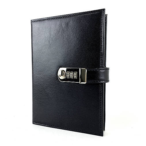 Kožený zápisník /zakladač na heslový zámok v čiernej farbe