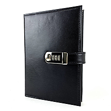 Papiernictvo - Kožený zápisník /zakladač na heslový zámok v čiernej farbe - 13203551_