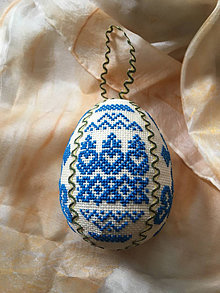 Dekorácie - Vajíčko veľkonočné vyšívané modré - 13205447_