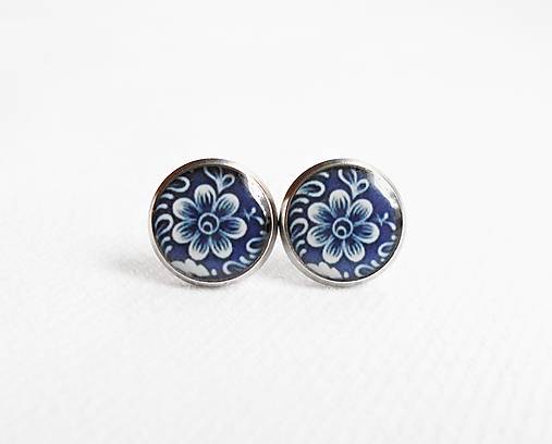 Náušnice - Živicové náušnice 1 cm - Folklórne kvietky (chirur.oceľ) - 13207995_
