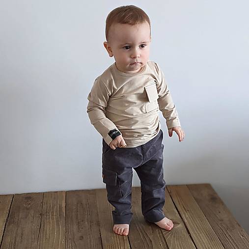 Detské oblečenie - Tričko organic - pocket beige - 13209602_