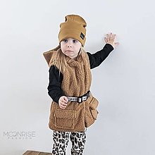 Detské oblečenie - Detská teddy vesta s opaskom - camel - 13208753_
