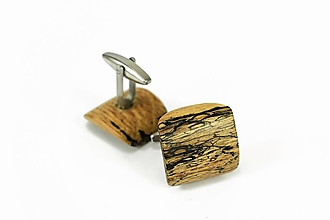 Pánske šperky - Drevené manžetové gombíky - špaltovaný dub, nerez - 13210445_