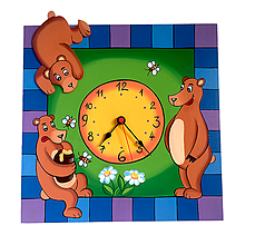 Hodiny - Detské drevené nástenné hodiny s medvedíkmi - 13211469_