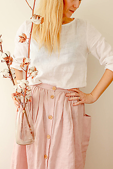 Sukne - Perlička - ľanová sukňa s veľkými našitými vreckami (prašná ružová) - 13212886_