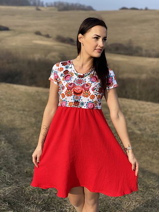 Oblečenie na dojčenie - Mušelínové šaty na dojčenie - red folk - 13215830_