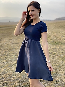 Tehotenské oblečenie - Mušelínové šaty na dojčenie - dark blue basic - 13215996_