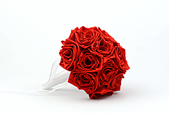 Kytice pre nevestu - Saténová kytica svadobná červená ruže - 13217493_